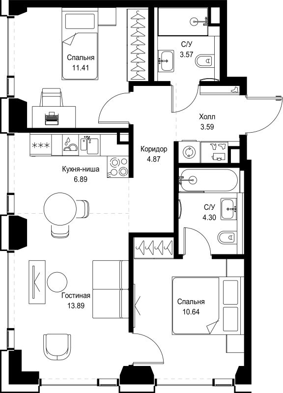 3 ккв (Евро) 59,2 м²