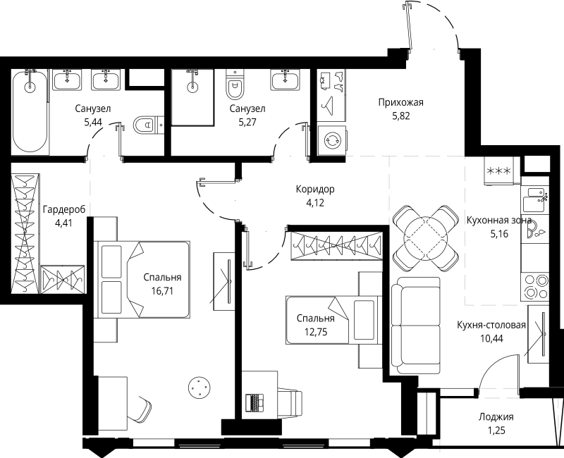 3 ккв (Евро) 71,6 м²