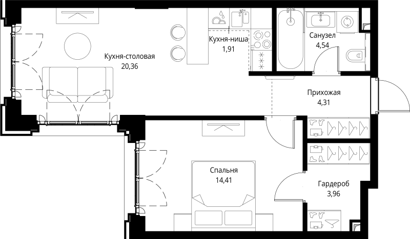 2 ккв (Евро) 49,5 м²