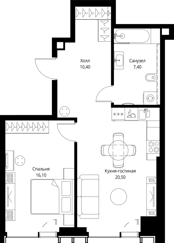 2 ккв (Евро) 55,3 м²
