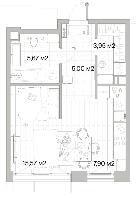 Студия 38,1 м²