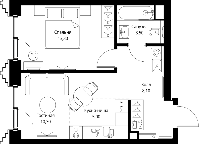 2 ккв (Евро) 40,5 м²