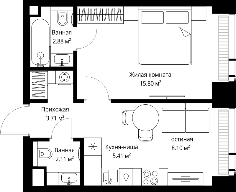 1 ккв 38 м²
