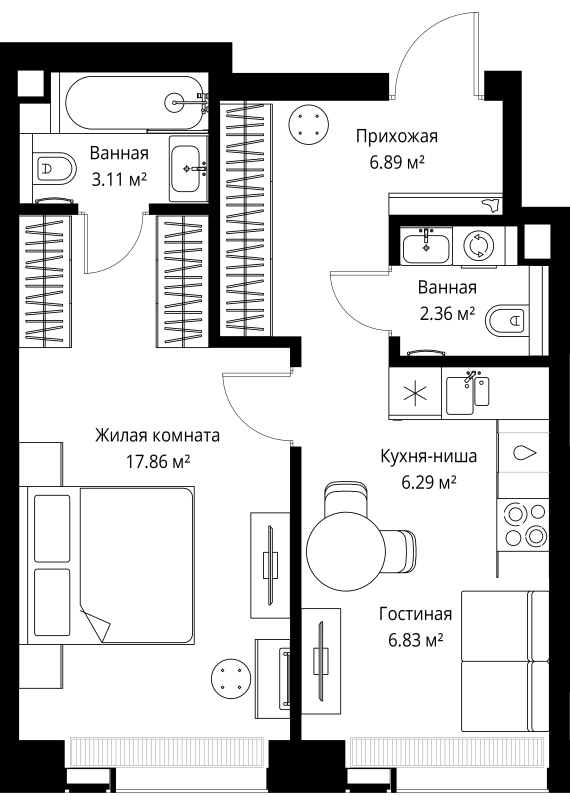 1 ккв 43,3 м²