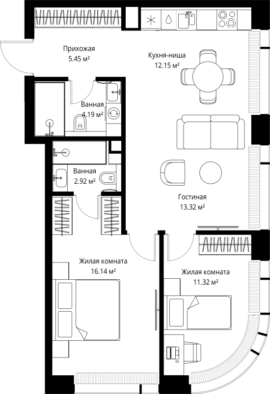 3 ккв (Евро) 65,5 м²