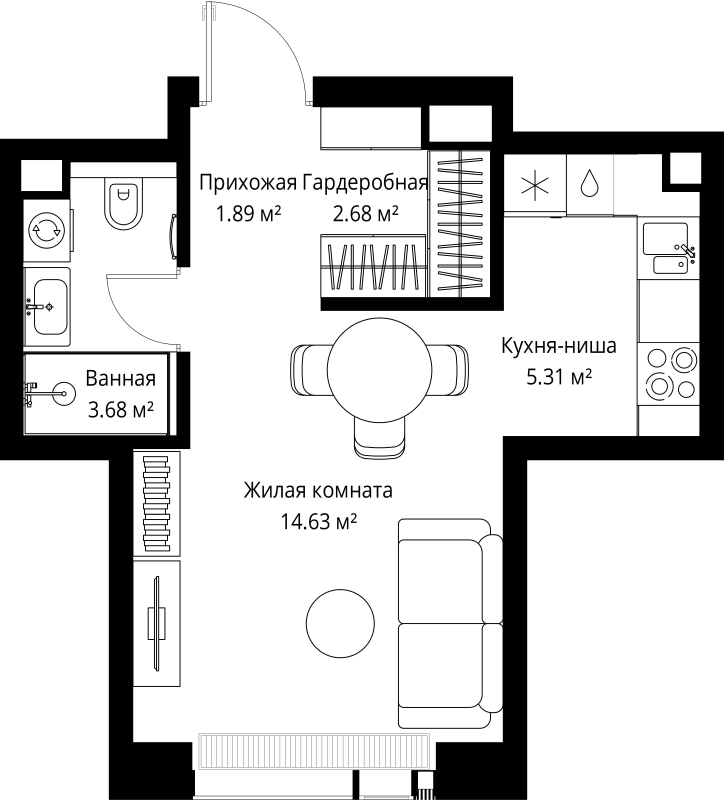Студия 28,2 м²