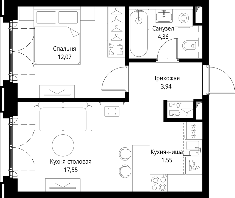 2 ккв (Евро) 39,5 м²