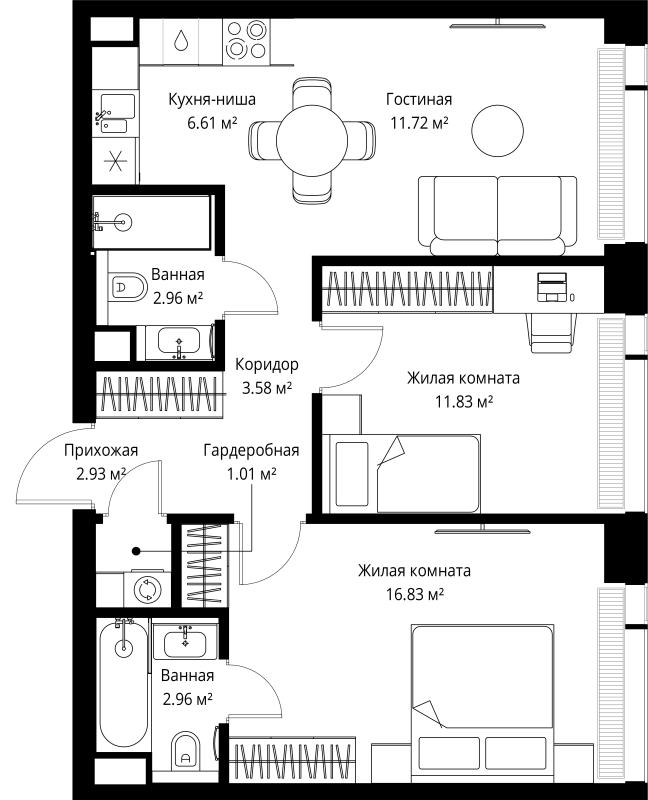 3 ккв (Евро) 60,4 м²