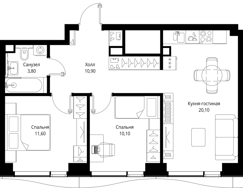 3 ккв (Евро) 56,5 м²