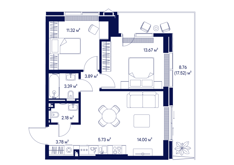 3 ккв (Евро) 66,7 м²