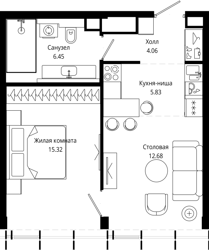 2 ккв (Евро) 44,1 м²