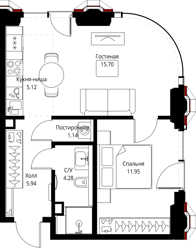2 ккв (Евро) 44,1 м²