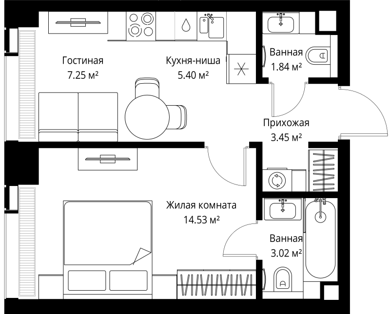 1 ккв 35,5 м²
