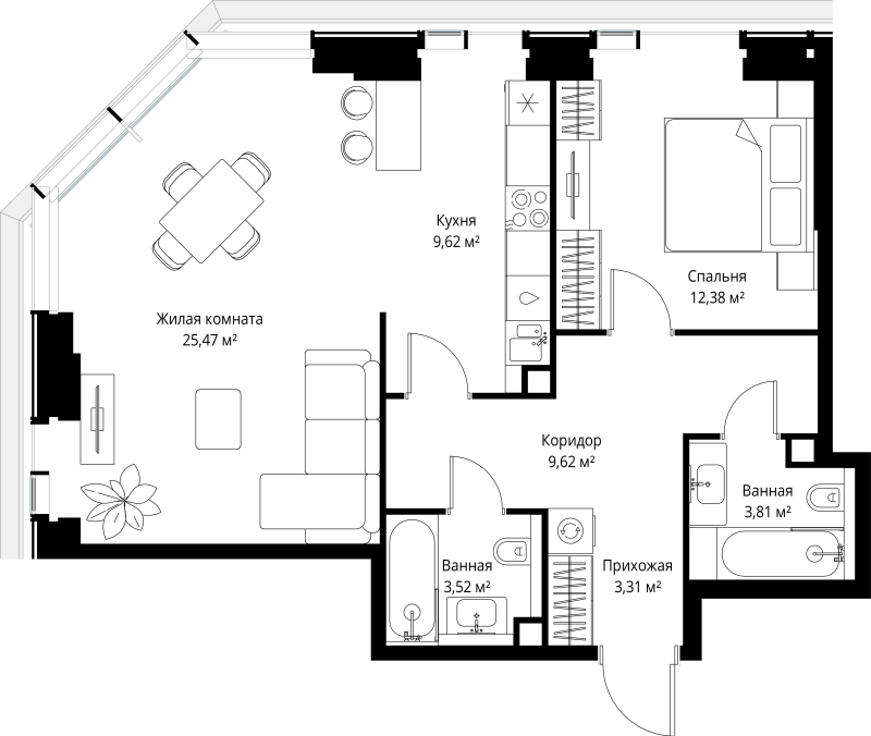 2 ккв (Евро) 67,7 м²
