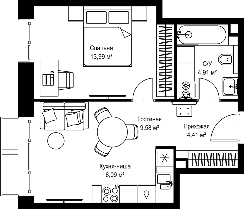 2 ккв (Евро) 39 м²