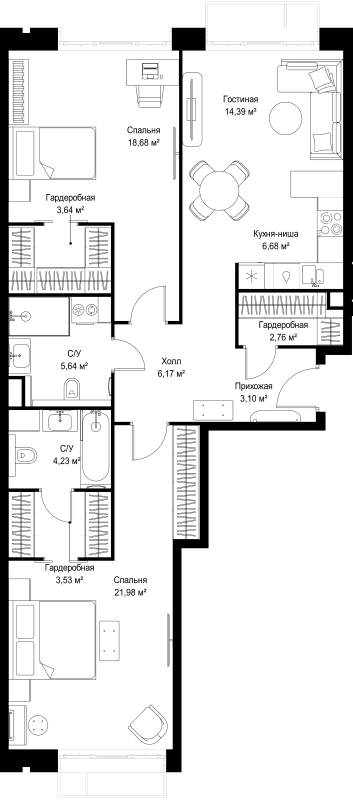 3 ккв (Евро) 90,8 м²