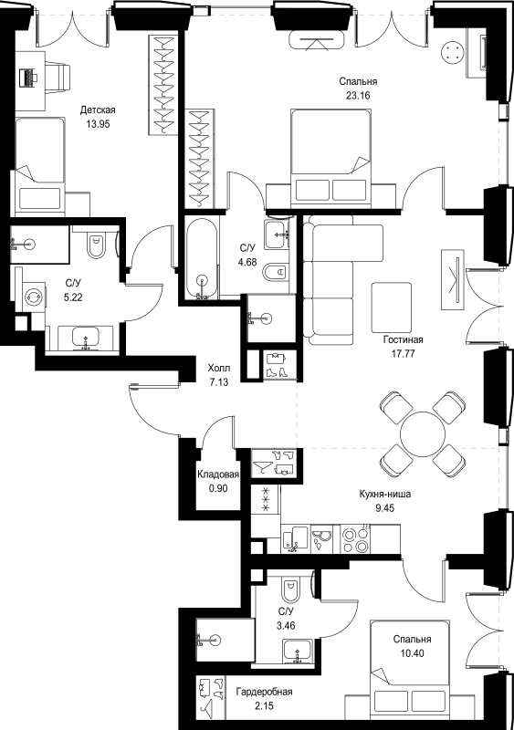 4 ккв (Евро) 98,3 м²