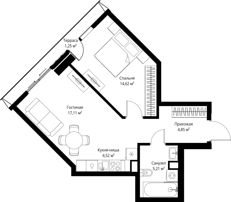 2 ккв (Евро) 47,6 м²