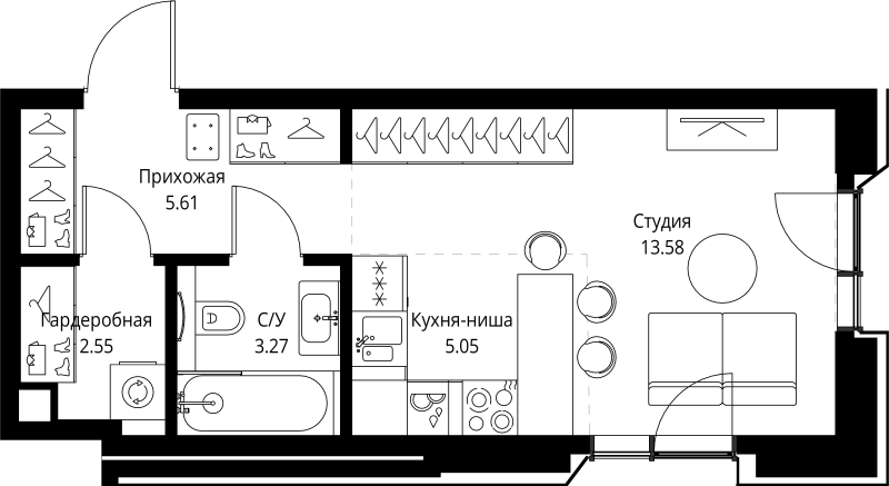 Студия 30,1 м²