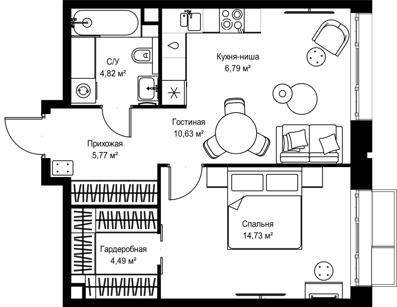 2 ккв (Евро) 47,2 м²