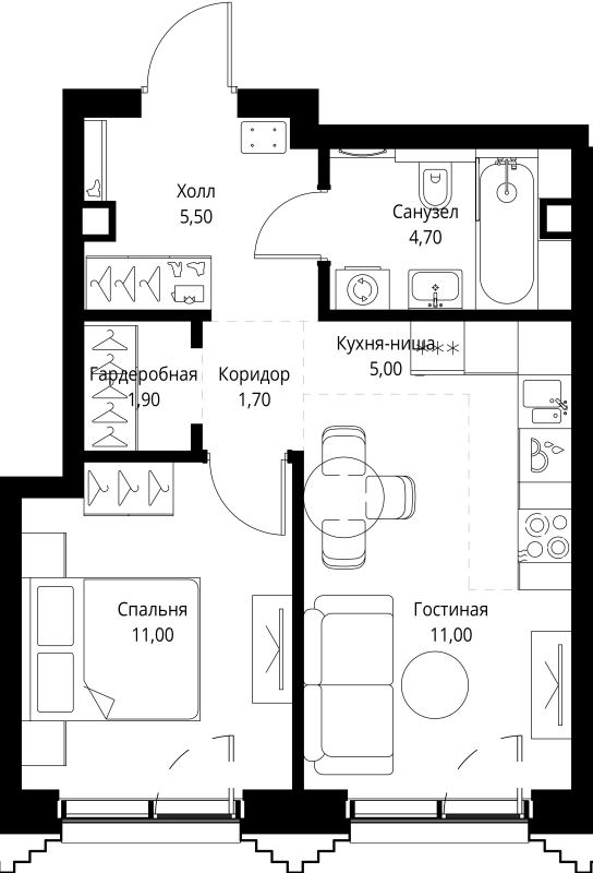 2 ккв (Евро) 41,2 м²