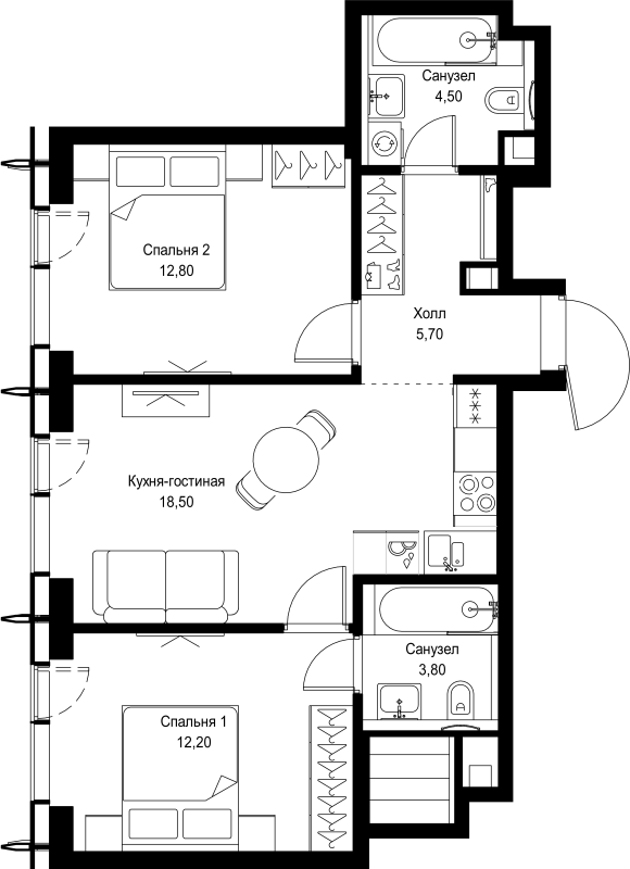3 ккв (Евро) 57,5 м²