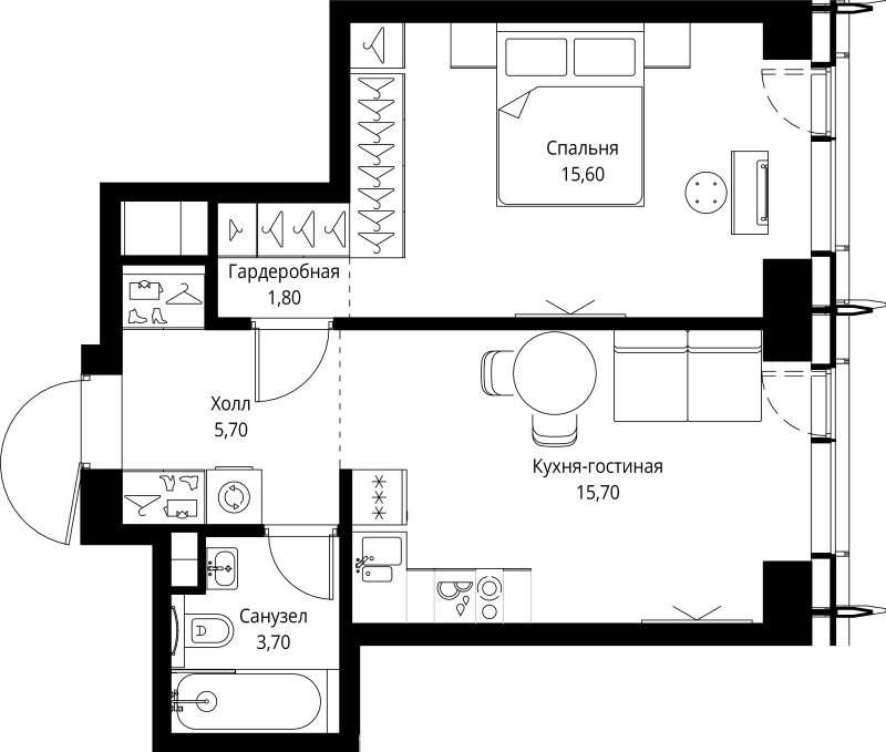 2 ккв (Евро) 42,5 м²
