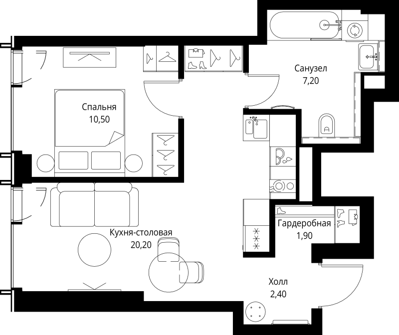 2 ккв (Евро) 42,2 м²