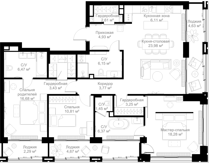 4 ккв (Евро) 125,9 м²