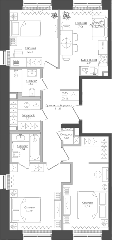 3 ккв (Евро) 81,4 м²