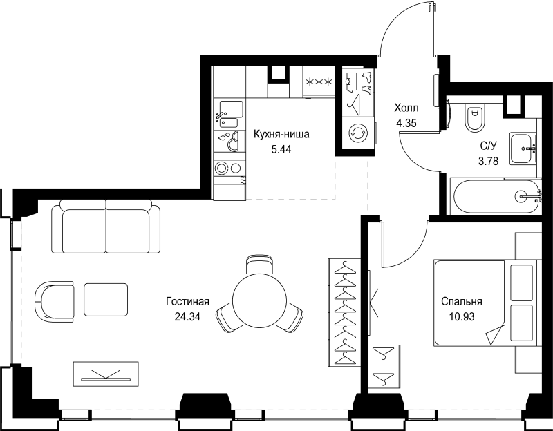 2 ккв (Евро) 48,8 м²