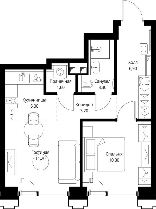 2 ккв (Евро) 42 м²