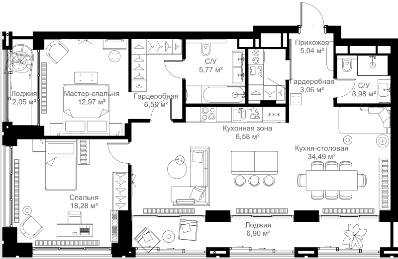3 ккв (Евро) 105,7 м²