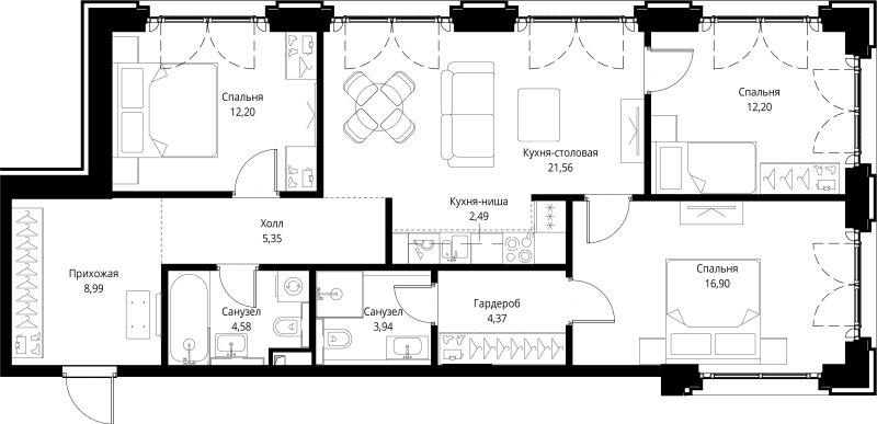 4 ккв (Евро) 92,6 м²