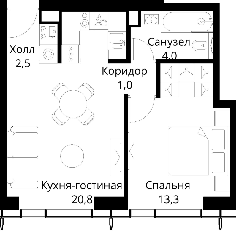 2 ккв (Евро) 41,6 м²