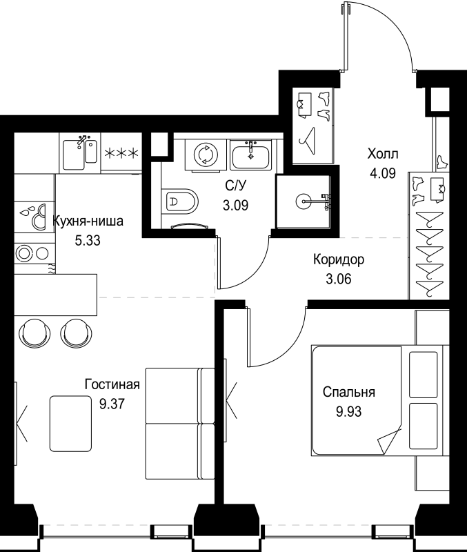 1 ккв 34,9 м²