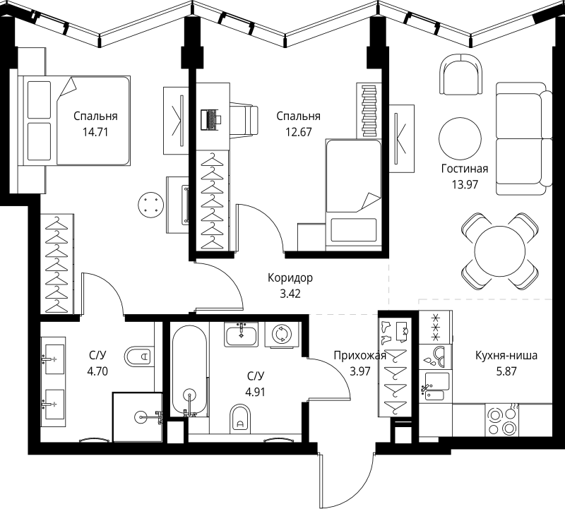 3 ккв (Евро) 64,2 м²
