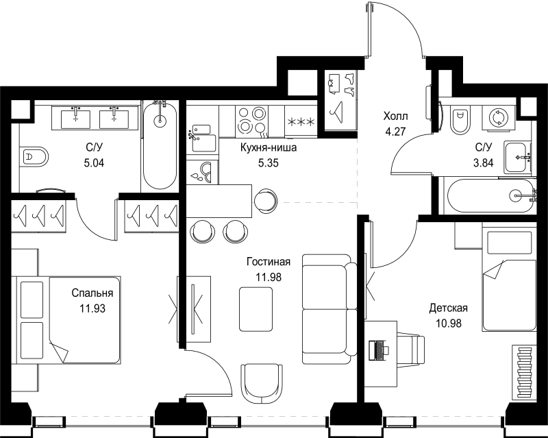 3 ккв (Евро) 53,4 м²