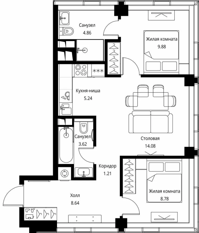 3 ккв (Евро) 56,3 м²