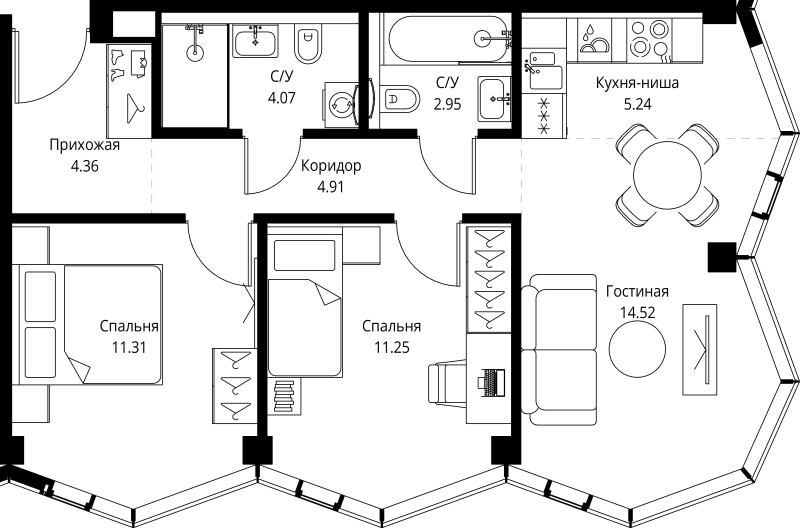 3 ккв (Евро) 58,6 м²
