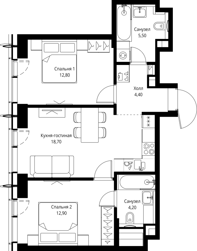 3 ккв (Евро) 58,5 м²