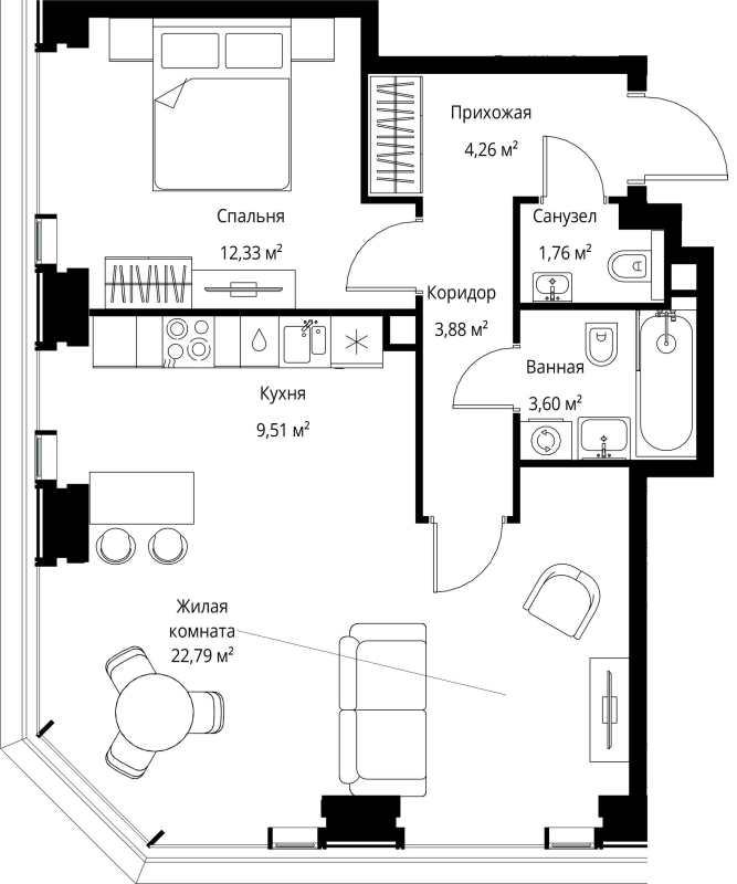 2 ккв (Евро) 58,1 м²
