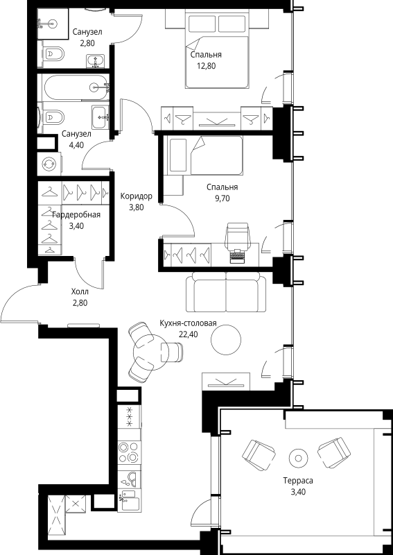 3 ккв (Евро) 65,5 м²