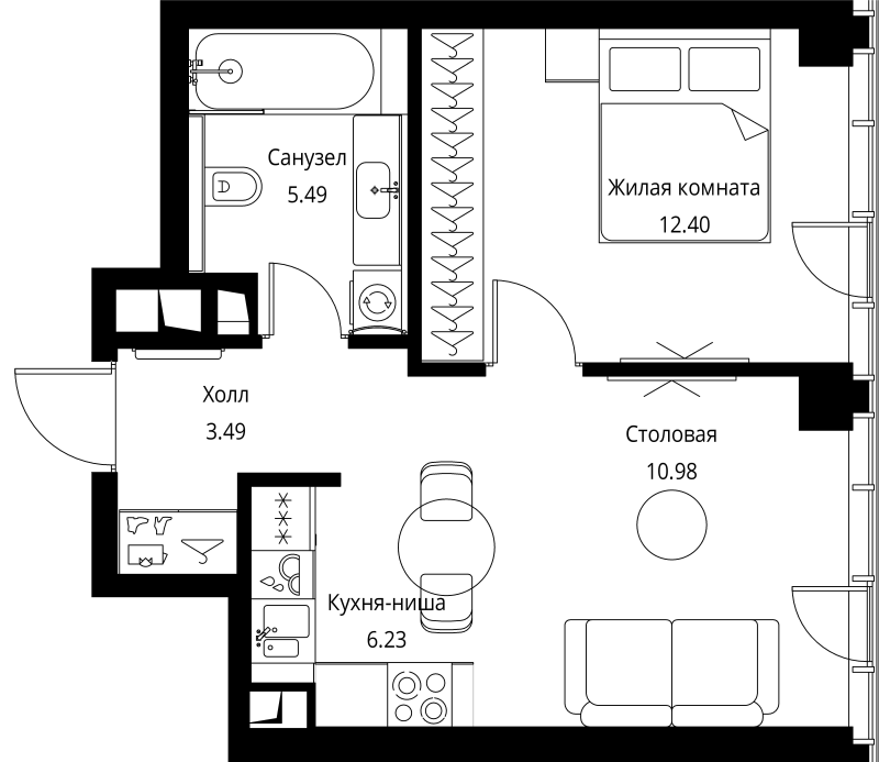 2 ккв (Евро) 38,6 м²