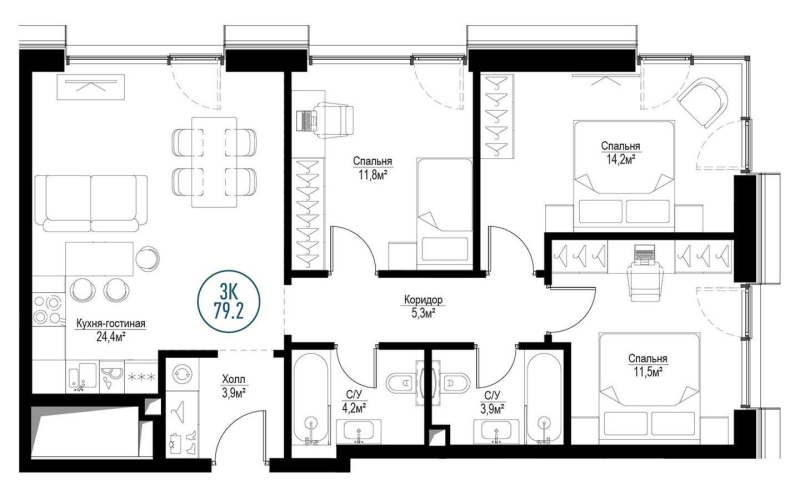 4 ккв (Евро) 78,1 м²