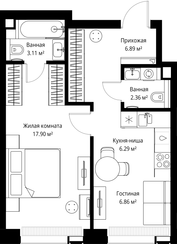 1 ккв 43,4 м²