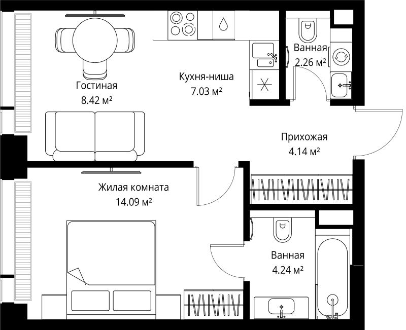 2 ккв (Евро) 40,2 м²