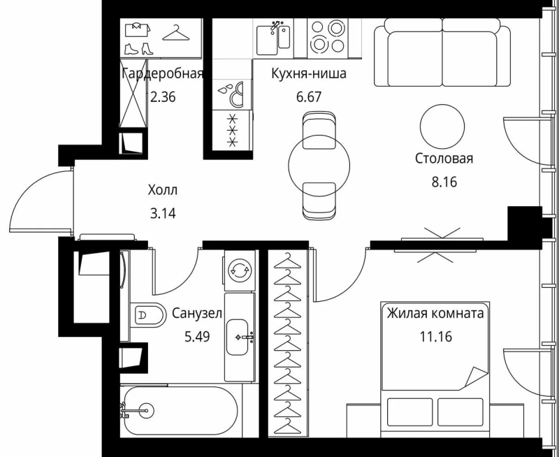 2 ккв (Евро) 37 м²