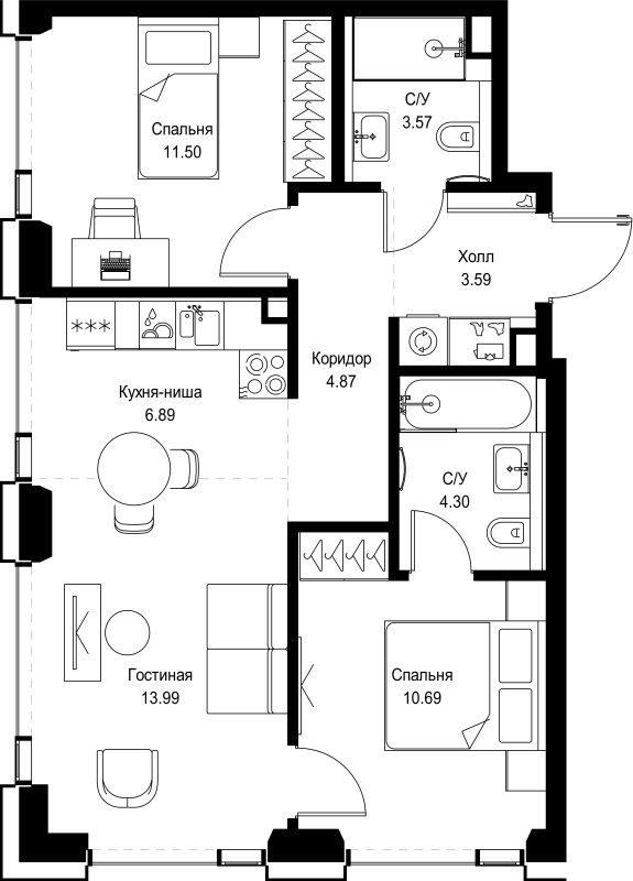 3 ккв (Евро) 59,4 м²