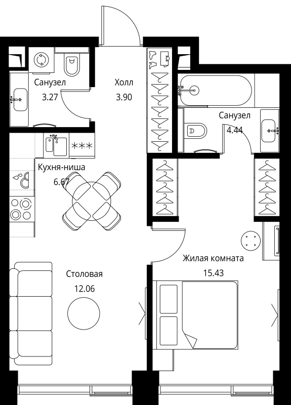 2 ккв (Евро) 45,8 м²
